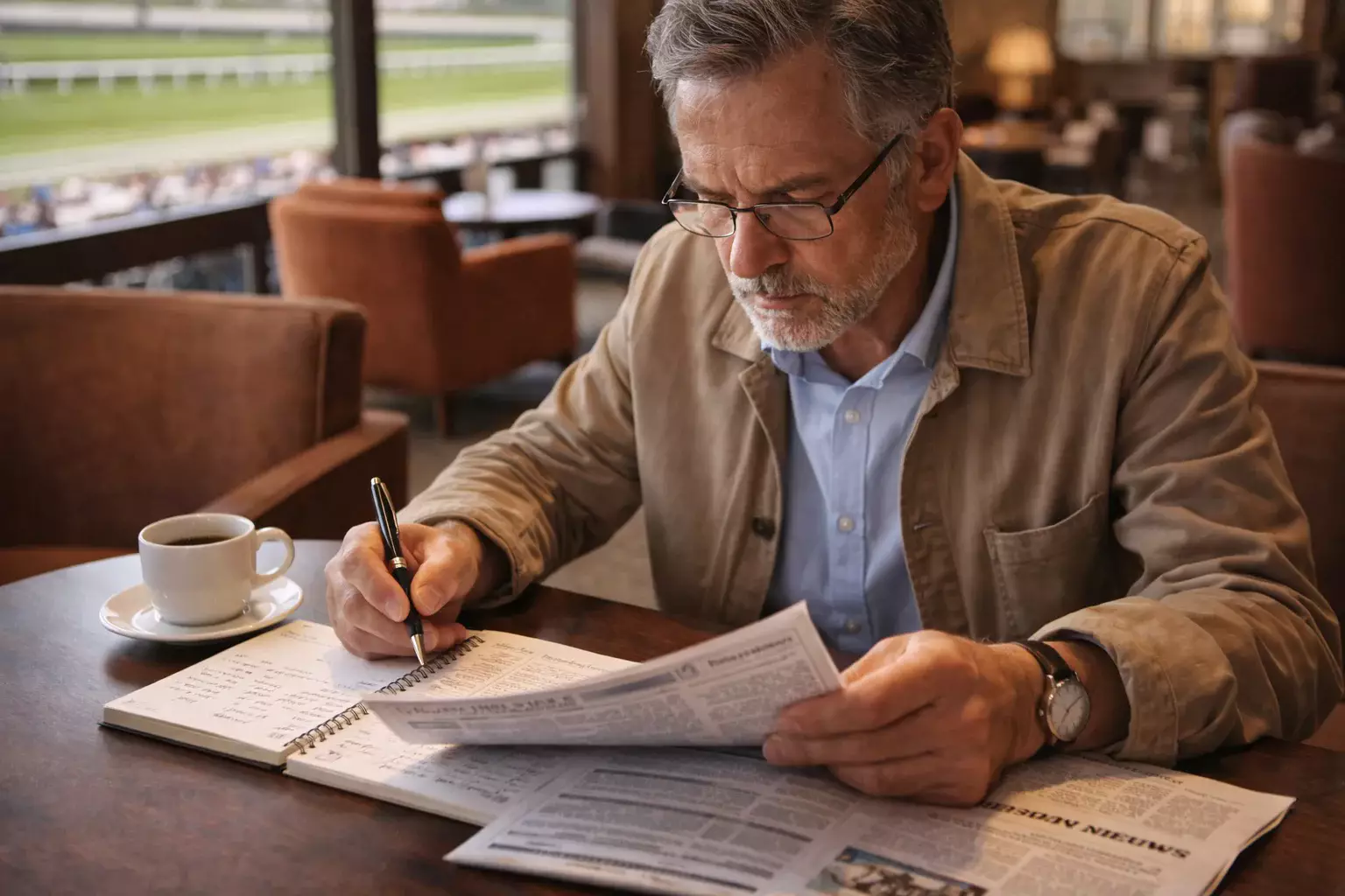 Notitieblok met berekeningen voor paardenweddenschappen
