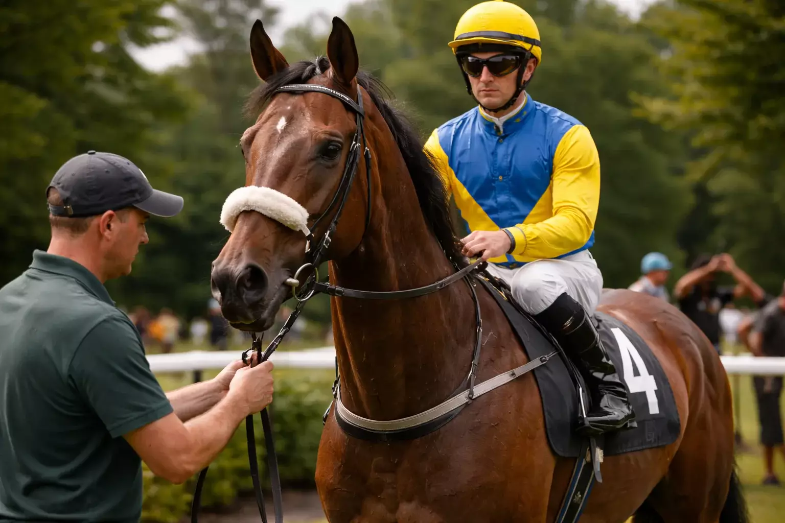 Renpaard met jockey tijdens handicaprace met gewichtszadel
